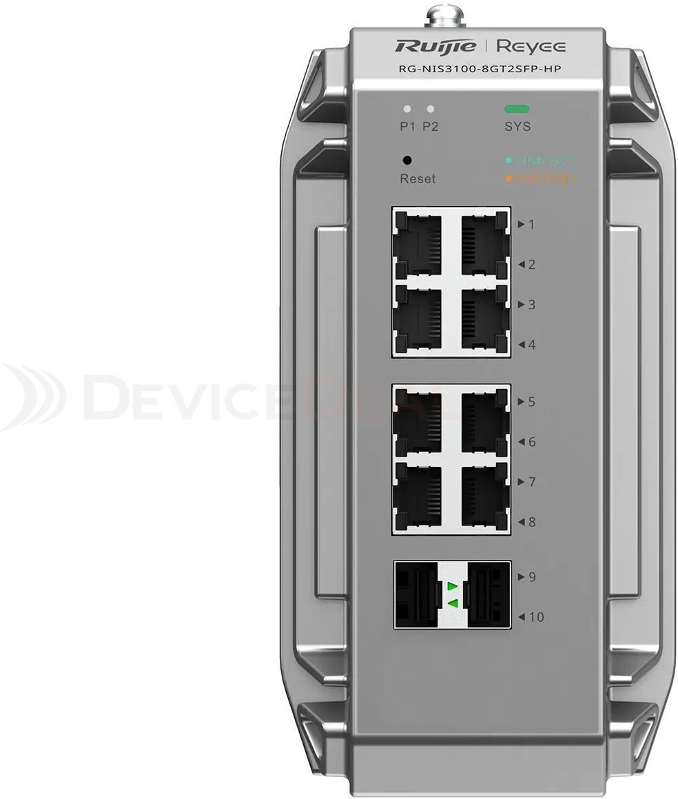 Ruijie Reyee RG-NIS3100-8GT2SFP-HP| Switch zarządzalny przemysłowy, 10 portów, 8xGE, 8xPoE, 240W, 2xSFP, L2, Cloud 6971693276734