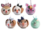 Bombki - Bombka LED na baterie głowa pieska z kokardką 7cm - miniaturka - grafika 1