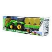 Samochody i pojazdy dla dzieci - Traktor-spychacz zielony z przyczepą z belami 1:32 Teama - miniaturka - grafika 1
