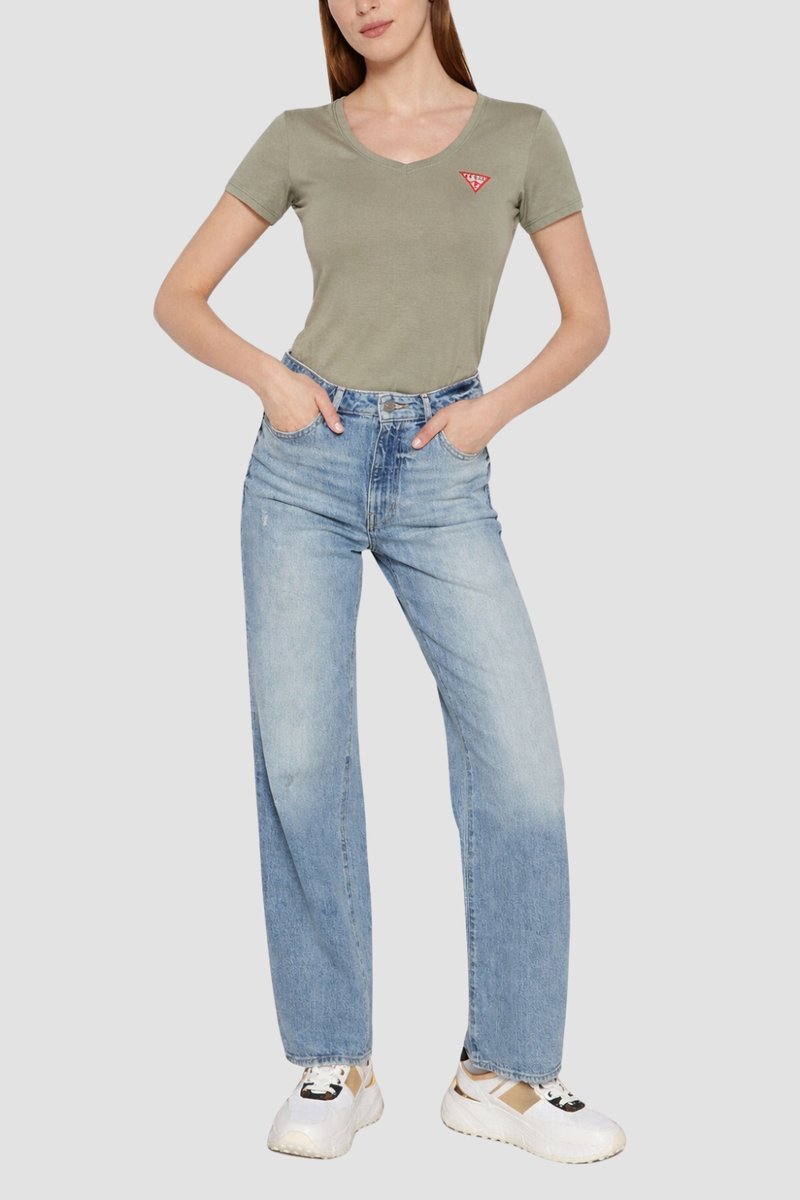 GUESS Zielony damski t-shirt Mini Triangle S