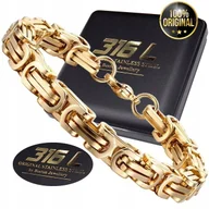 Bransolety męskie - GRUBA ZŁOTA BRANSOLETA BRANSOLETKA MĘSKA SPLOT KRÓLEWSKI STAL CHIRURGICZNA - miniaturka - grafika 1