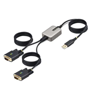 StarTech 2P6FFC-USB-SERIAL zmieniacz płci / kabli USB-A 2 x DB-9 RS-232 Czarny, Szary - Adaptery i przejściówki - miniaturka - grafika 1
