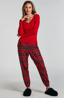 Bielizna nocna - Hunkemöller Flanelowe spodnie od piżamy Czerwony - miniaturka - grafika 1