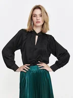 Koszule damskie - Czarna atłasowa koszula damska - miniaturka - grafika 1