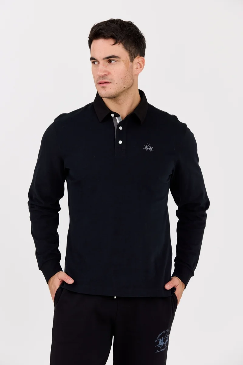 LA MARTINA Czarny męski longsleeve polo HEAVY JERSEY XXL