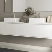 Szafki łazienkowe - Szafka łazienkowa wisząca biała z dwoma umywalkami - szer. 150 cm - ISAURE II - miniaturka - grafika 1