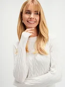 Swetry damskie - Biały sweter z warkoczowym splotem - miniaturka - grafika 1