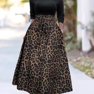 Spódnice - TEMU Modna Spódnica A-Line z Wzorzystym Leopardem, Elegancka i Wszechstronna, z Wiązaniem w Talii i Kokardą, Idealna na Codzienność i Dojazdy - miniaturka - grafika 1