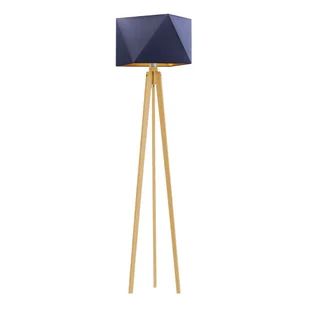Drewniana lampa podłogowa trójnóg z abażurem BOMBAJ GOLD - Lampy stojące - miniaturka - grafika 1