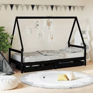 Łóżeczka i kojce - vidaXL Rama łóżka dziecięcego z szufladami, czarna, 90x200 cm, sosnowa - miniaturka - grafika 1