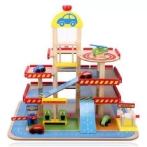 ECOTOYS Duży drewniany garaż z windą + autka Ecotoys 1100 - Tory, garaże, parkingi - miniaturka - grafika 1