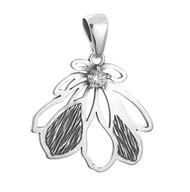 Wisiorki - Srebrny wisiorek oksydowany kwiat kwiatek z cyrkonią - miniaturka - grafika 1