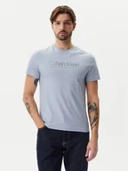 Koszulki męskie - Calvin Klein T-Shirt Satin Bonded Logo K10K114162 Błękitny Regular Fit - miniaturka - grafika 1