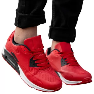 Sneakersy męskie - Buty Skórzane Lekkie Wygodne Air Max Męskie Sportowe Sneakersy Czerwone 43 - grafika 1