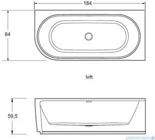 Riho Desire Corner Velvet wanna asymetryczna Riho Fall napełnianie przez przelew lewa 184x84cm MATOWA B088007105 - Wanny z hydromasażem - miniaturka - grafika 2