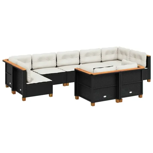 Zestaw mebli ogrodowych modułowych czarny rattan PE, wymiary 63,5 x 63,5 x