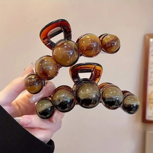 TEMU Duża Elegancka Spinka do Włosów z Koralikami dla Kobiet – Marmurkowy Wzór Żółwia Brąz/Czarny/Złoty, Antypoślizgowa Spinka na /Długie Włosy, - Ozdoby do włosów - miniaturka - grafika 1