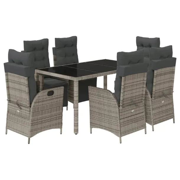 Zestaw mebli ogrodowych szary rattan PE 150x90x75 cm z 6 krzesłami