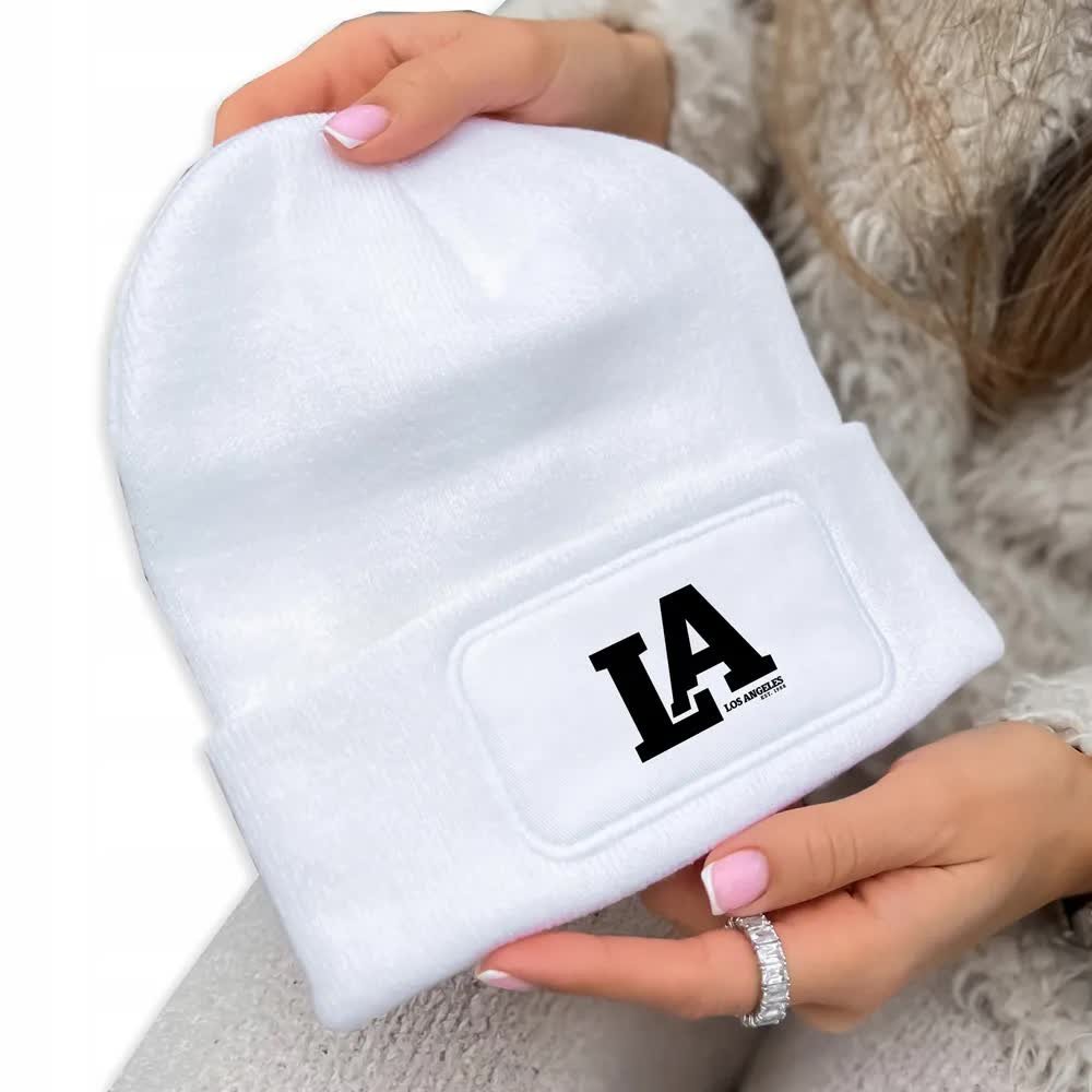 CZAPKA ZIMOWA KLASYCZNA BIAŁA LA Los Angeles Wzory