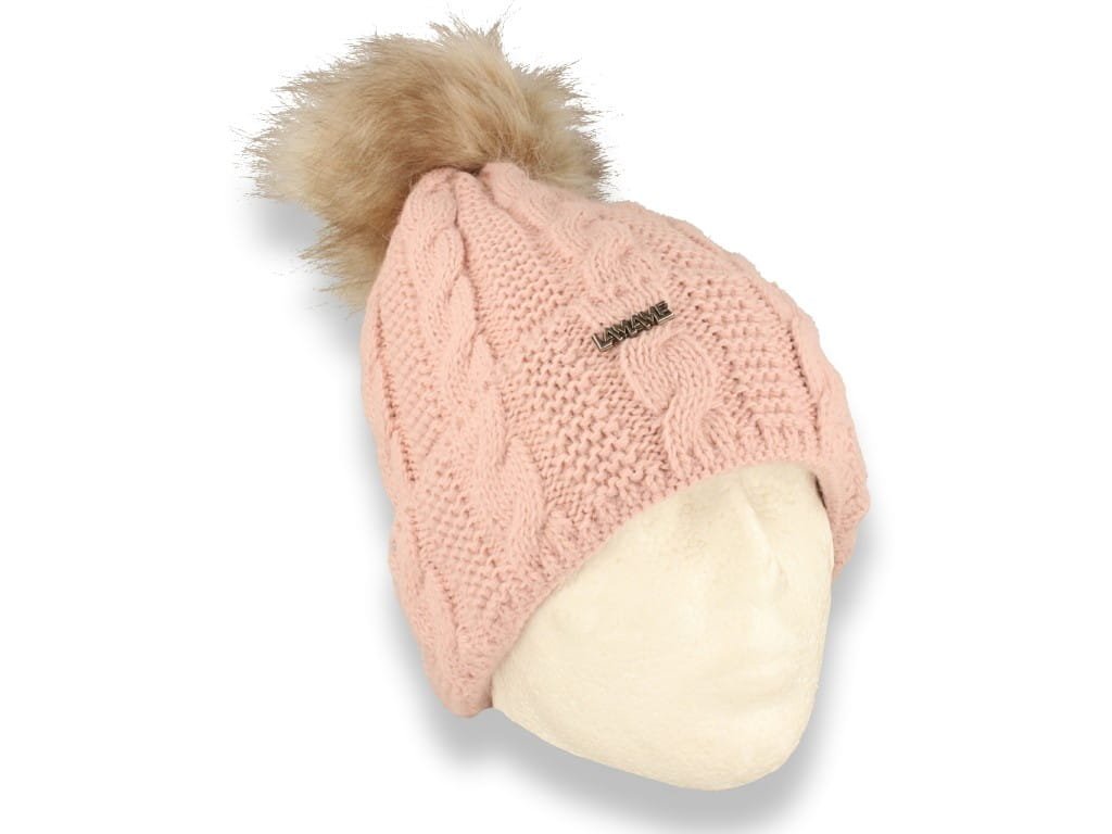 Czapka zimowa z pomponem polska produkcja różowa ocieplana polarem