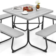 Meble ogrodowe - Zestaw do siedzenia dla 8 osób, stół piknikowy z otworem na parasol i 4 ławkami, kwadratowy stół ogrodowy, zestaw mebli ogrodowych - miniaturka - grafika 1