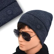 Czapki męskie - CZAPKA męska ZIMOWA na Mrozy Elastyczna Beanie GRANATOWA Pako Jeans - miniaturka - grafika 1