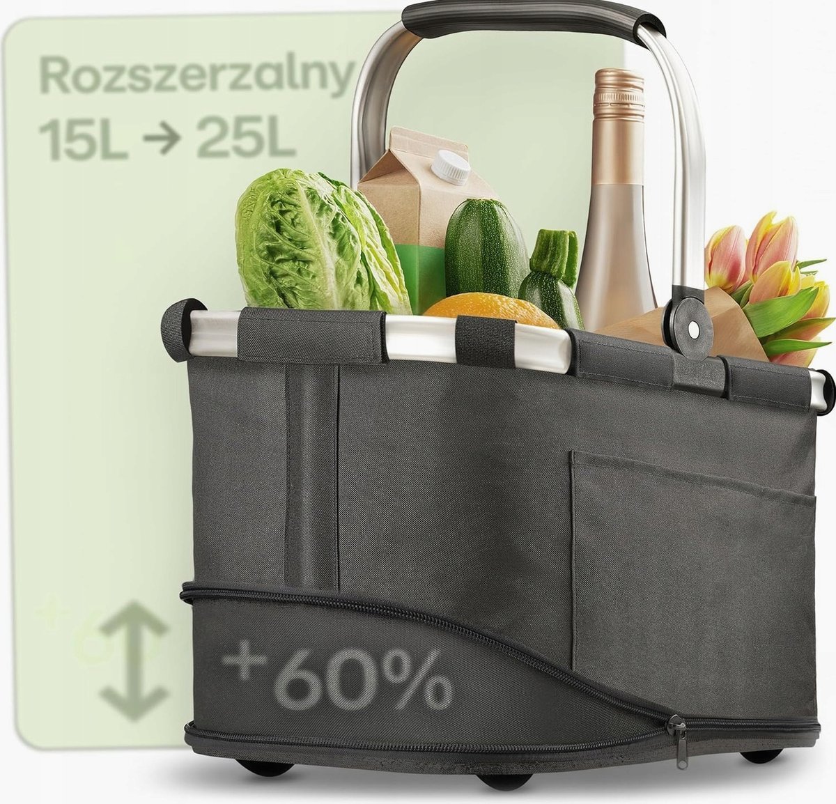 KOSZ SKŁADANY NA ZAKUPY ROZSZERZANY 15L 25L PRALNY WZMACNIANY ALUMINIOWY