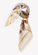 Apaszki i szaliki damskie - Średnia apaszka damska jedwabna beżowa we wzory 65x65 cm - miniaturka - grafika 1