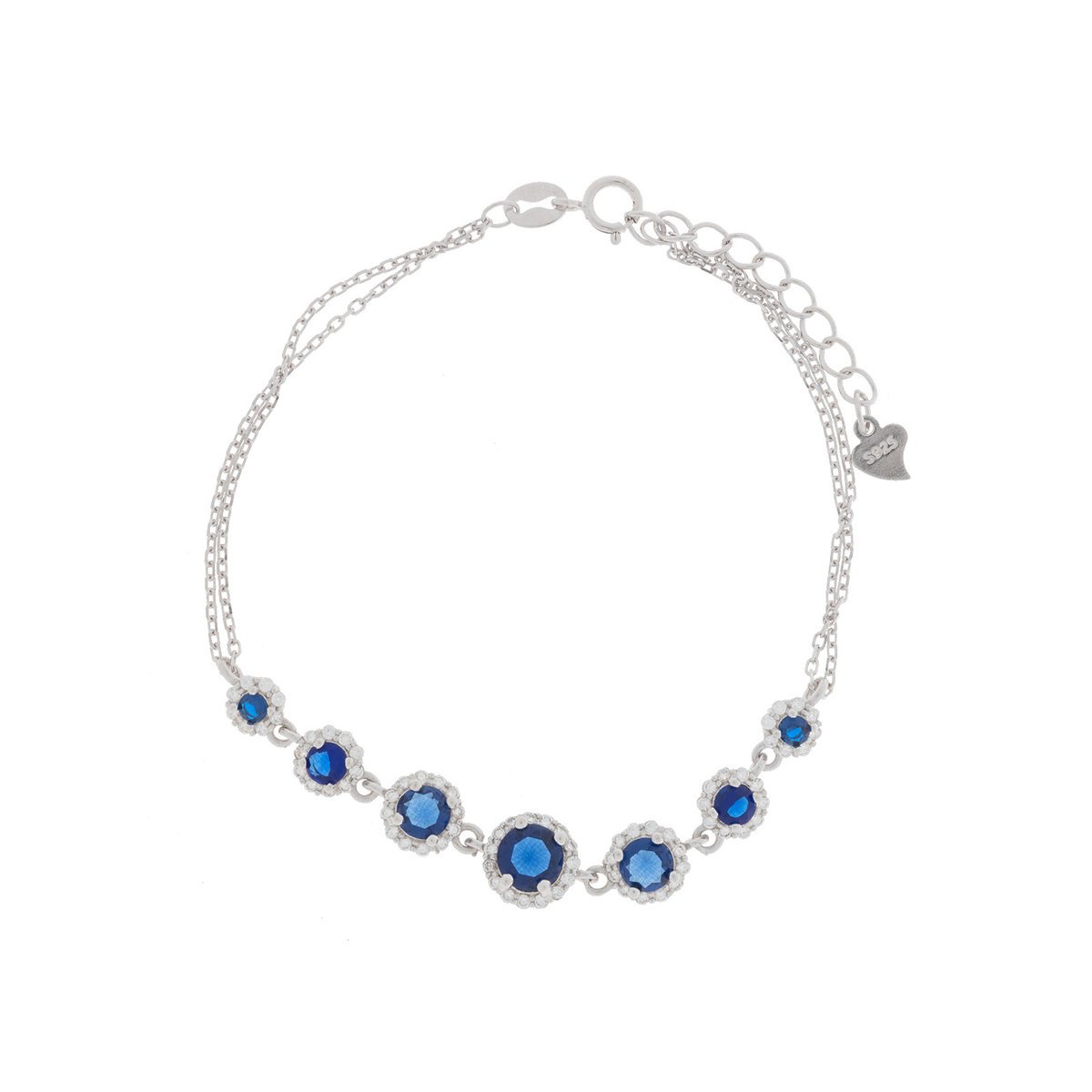 Srebrna podwójna bransoletka 925 Niebieskie Okrągłe Cyrkonie