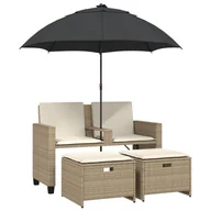 Sofy ogrodowe - vidaXL Sofa ogrodowa 2-osobowa parasol i stołek Beżowy polirattan - miniaturka - grafika 1