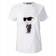 Koszulki i topy damskie - Biała Koszulka Damska T-shirt Duże Logo Karl Lagerfeld Oversize Elegancka r.S - miniaturka - grafika 1
