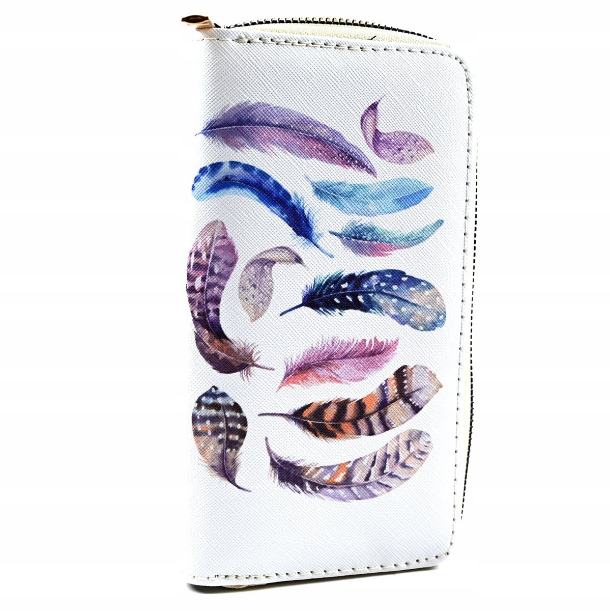 Biały Portfel Damski Z Piórami Portmonetka Dla Dziewczynki Na Zamek