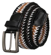 Paski - Pasek męski do spodni PETERSON parciany pleciony wykończony skórą naturalną czarny biały brązowy elastyczny bez dziurek klasyczna klamra 110 - miniaturka - grafika 1