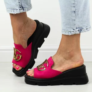 Fuksja klapki damskie na koturnie Vinceza 58295 - Klapki i japonki damskie - miniaturka - grafika 1