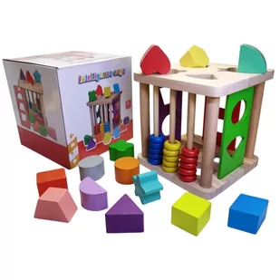 Drewniana Układanka Montessori Kostka Nauka Figur Sorter Dopasowanie Klocki - Zabawki interaktywne dla dzieci - miniaturka - grafika 1