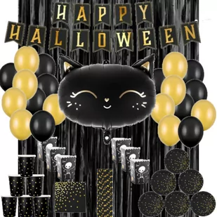 Zestaw BANER HALLOWEEN złoty - 10 elementów kurtyna KOTEK - Halloween - miniaturka - grafika 1