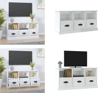 Szafki RTV - vidaXL Szafka pod TV biały wysoki połysk 100x35x50 cm materiał drewnopochodny - szafka pod TV - szafki pod TV - meble pod TV - stojak pod TV - miniaturka - grafika 1