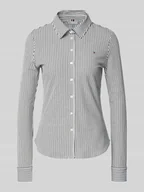 Koszule damskie - Bluzka koszulowa o kroju slim fit z mieszanki bawełny - miniaturka - grafika 1