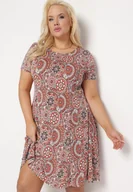 Sukienki - Pomarańczowa Sukienka Mini z Wiskozy o Rozkloszowanym Fasonie Boho Aiselle - miniaturka - grafika 1