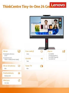Lenovo 23.8 ThinkCentre Tiny-in-One 24 Gen 5 WLED with Webcam 12NAGAT1EU - Monitory - miniaturka - grafika 11