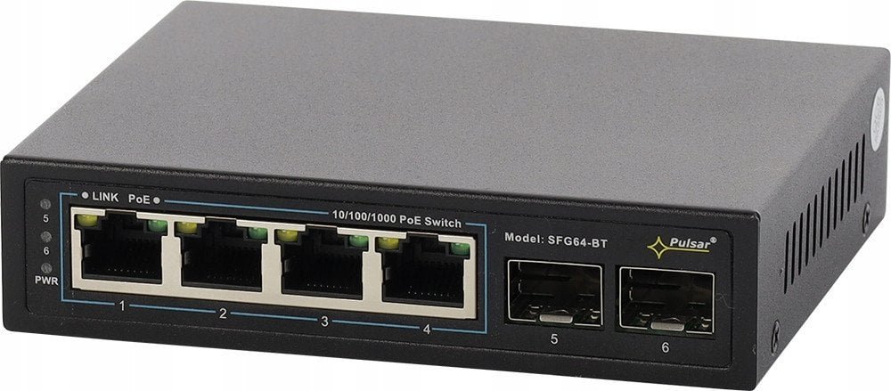 SFG64WP-BT PULSAR Switch PoE 6-portowy Gigabit Ethernet 2x SFP 4x PoE++