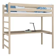 Łóżka - Drewniane łóżko na antresoli z biurkiem N01 dąb bielony 100x200 - miniaturka - grafika 1