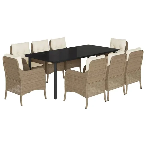 Zestaw mebli ogrodowych rattan PE czarny, stół 200x100x74 cm, 8 krzeseł