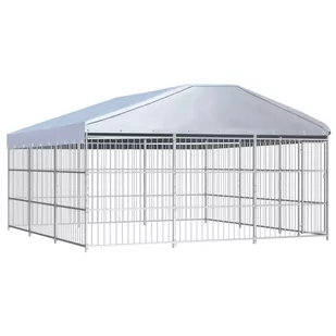 VidaXL Kojec dla psa z dachem, 450 x 450 cm 144627 VidaXL - Budy dla psów - miniaturka - grafika 1