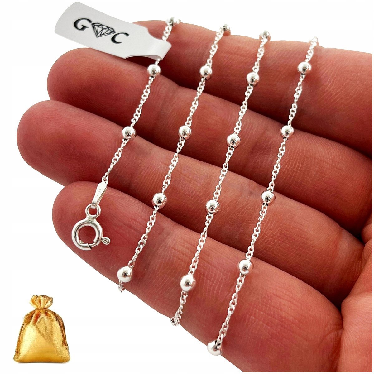 SREBRNY ŁAŃCUSZEK SINGAPUR Z KULECZKAMI CHOKER PR. 925 REGULOWANY 30cm+5cm