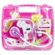 Zabawy w naśladowanie dorosłych - Lean Toys Zestaw lekarski w walizce różowy stetoskop - miniaturka - grafika 1