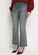 Spodnie damskie - Niebieskie Jeansy o Kroju Dzwonów z Dodatkowym Paskiem z Klamrą Senaliea - miniaturka - grafika 1