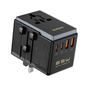 Ładowarki do telefonów - Ładowarka adapter podróżny GAN PRO 3 65W EU / US / JP / AUS / UK 2x USB-C 2x USB-A - czarny DUDAO - miniaturka - grafika 1