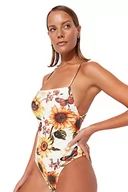 Stroje kąpielowe - Trendyol Damski strój kąpielowy z dzianiny z nadrukiem zwierzęcym, żółto-wielokolorowy, 40, Żółty-wielokolorowy, 44 - miniaturka - grafika 1