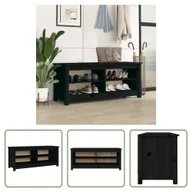 Szafki na buty - The Living Store Ławka na buty czarna 110x38x45,5 cm lite drewno sosnowe - miniaturka - grafika 1